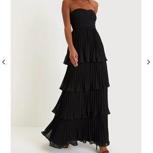 NWT Lulu's Black Ruffle Dress"Seriously Sensational Strapless Tiered Maxi"